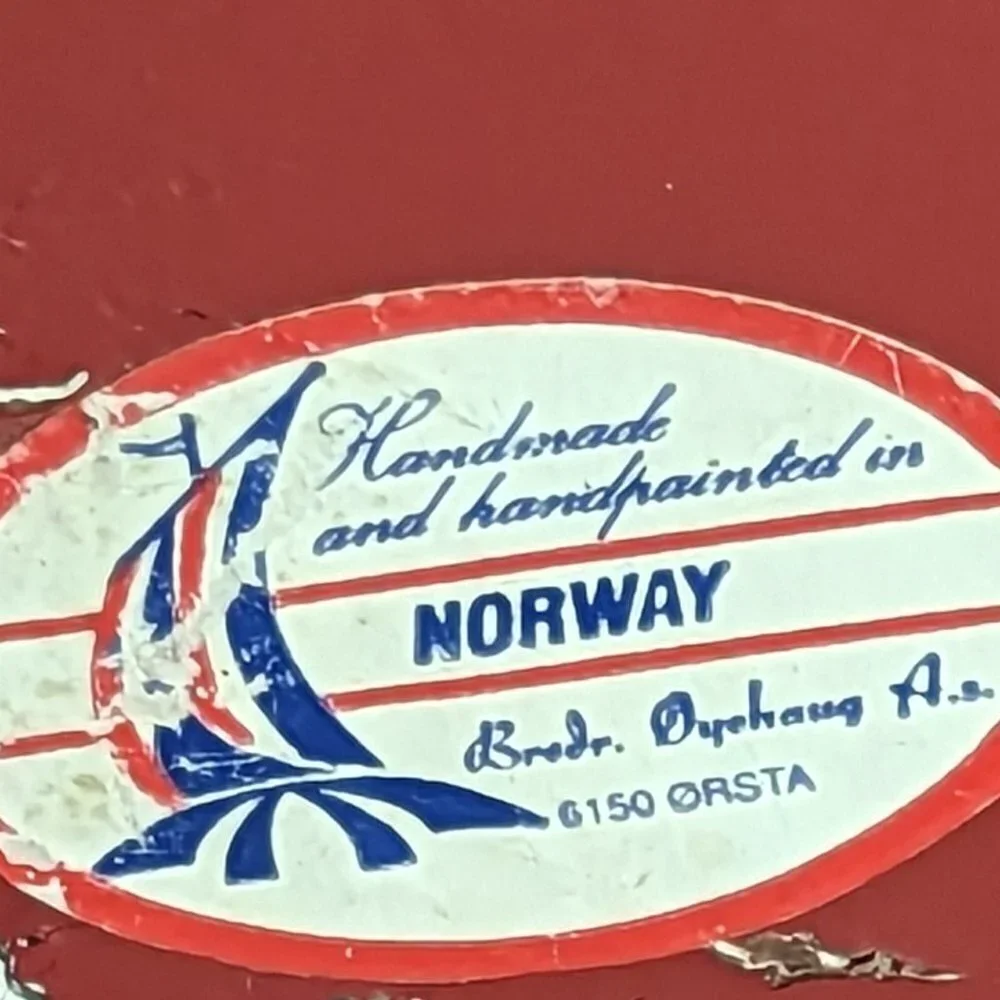 Vintage Folk Art‎ Norwegian Hand Painted Toll Wood Box Lid Boho Scandinavian